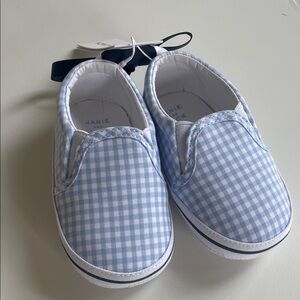 Janie and Jack Light Blue Gingham Slip-On Sneakers